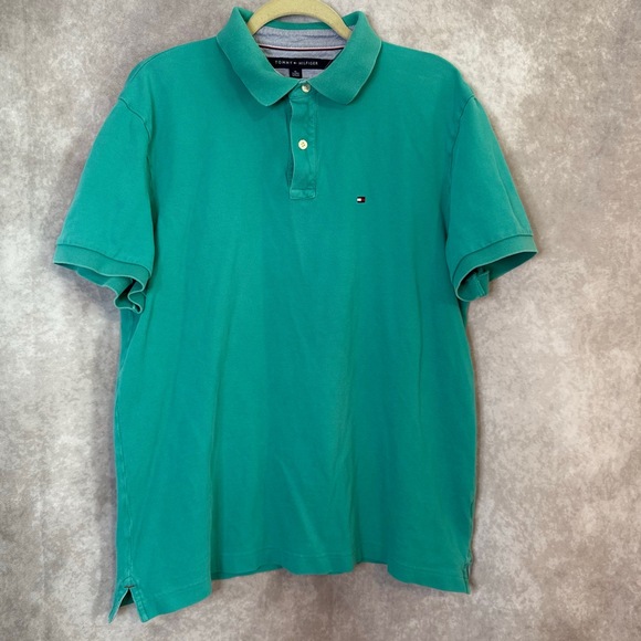 2016 Tommy‎ Hilfiger Custom Fit 100% Cotton Polo Teal Mens XL - Picture 1 of 8